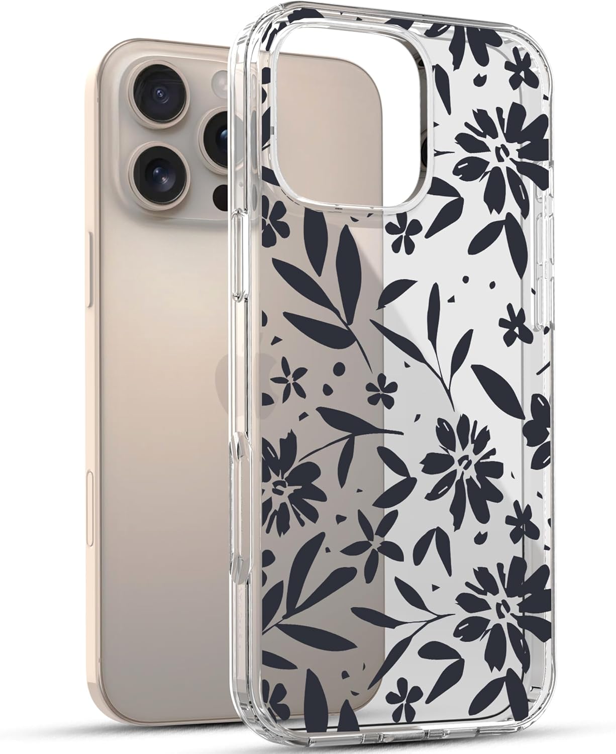 iPhone 16 Pro Case, Anti-Scratch Clear Case - Black Flowers