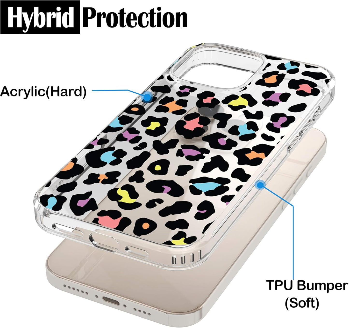 iPhone 16 Pro Case, Anti-Scratch Clear Case - Colorful Leopard
