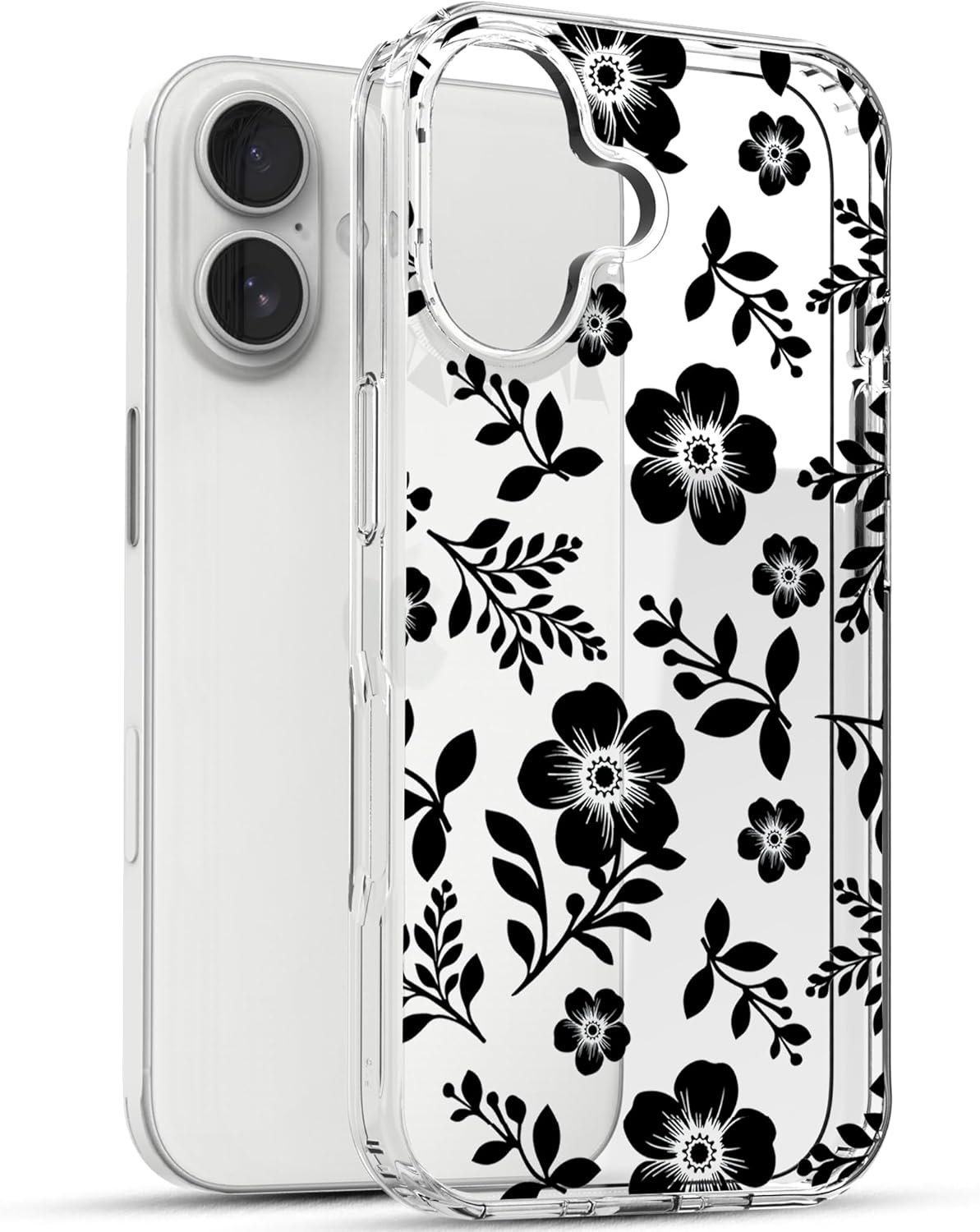 iPhone 16 Plus Case, Anti-Scratch Clear Case - Black Roses Flowers