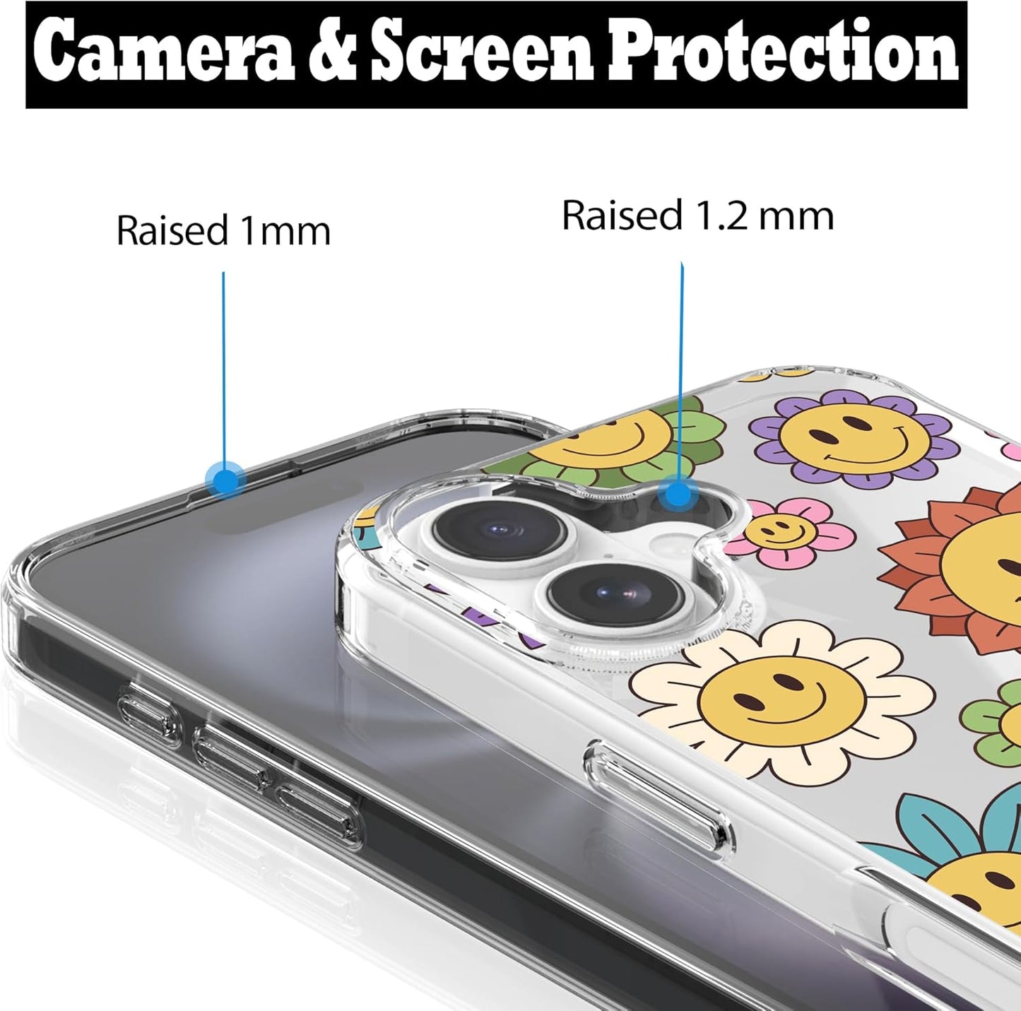 iPhone 16 Plus Case, Anti-Scratch Clear Case - Rainbow Happy Face