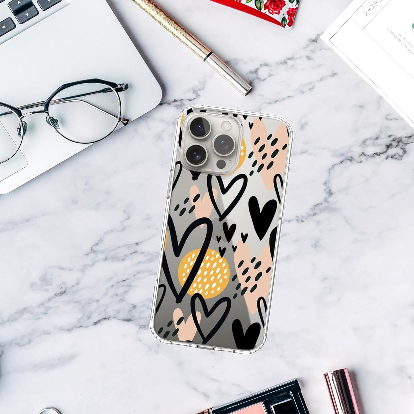 iPhone 16 Pro Case, Anti-Scratch Clear Case - Hearts