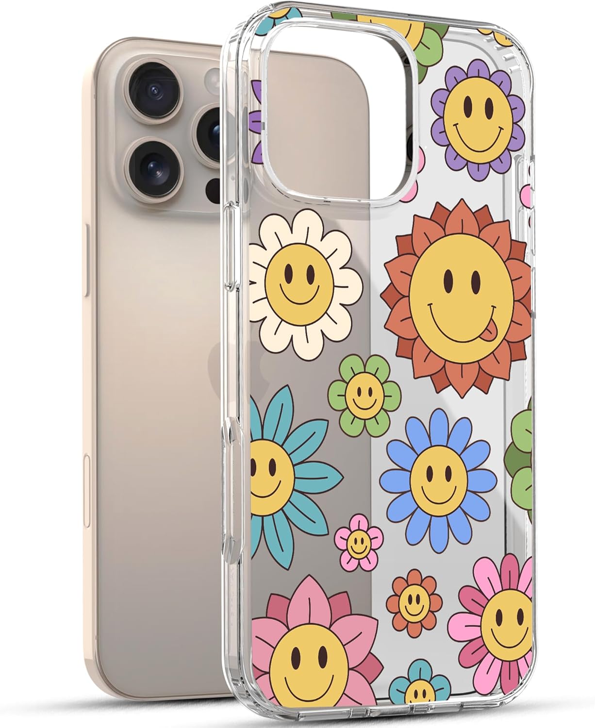 iPhone 16 Pro Case, Anti-Scratch Clear Case - Rainbow Happy Face