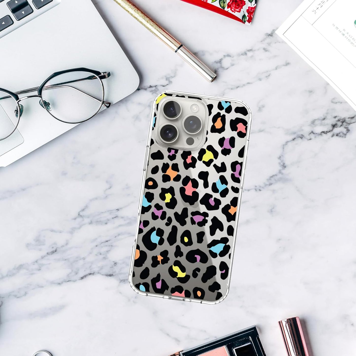 iPhone 16 Pro Case, Anti-Scratch Clear Case - Colorful Leopard