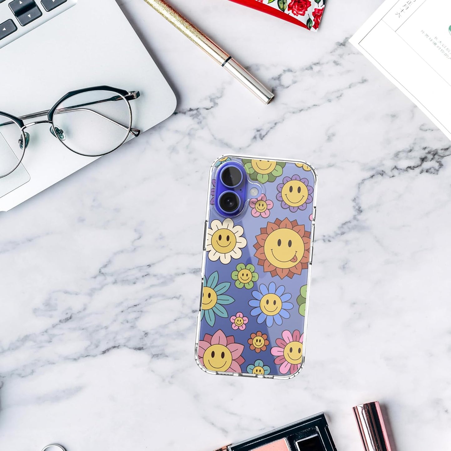 iPhone 16 Plus Case, Anti-Scratch Clear Case - Rainbow Happy Face