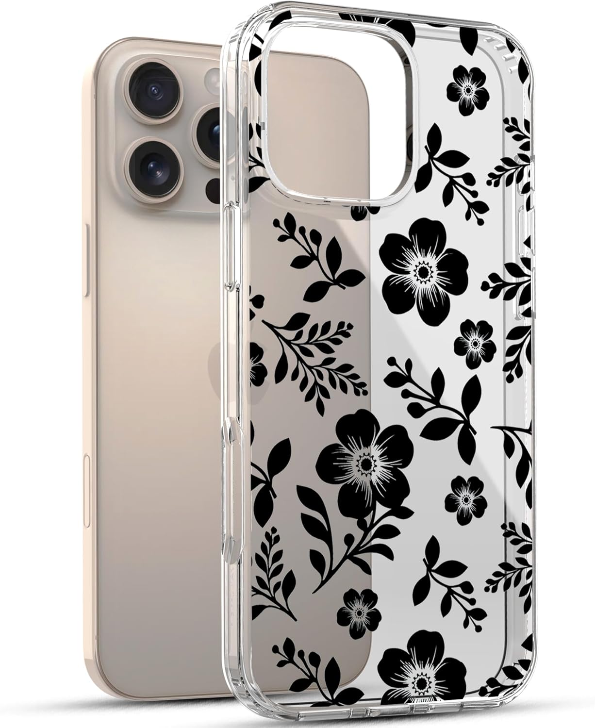 iPhone 16 Pro Case, Anti-Scratch Clear Case - Black Roses Flowers
