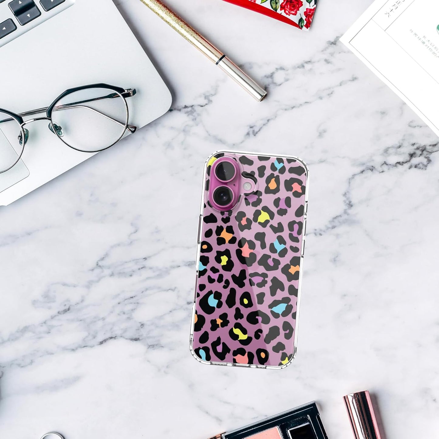 iPhone 16 Plus Case, Anti-Scratch Clear Case - Colorful Leopard