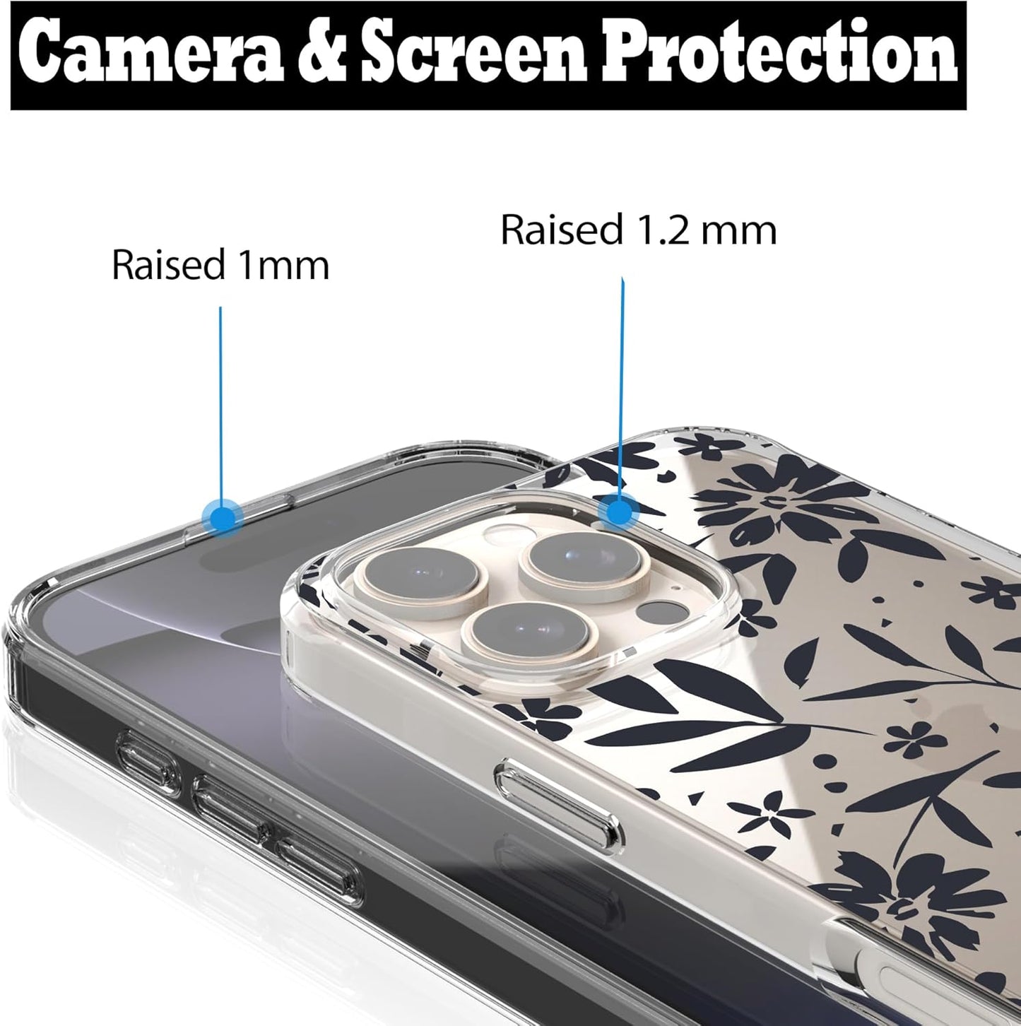 iPhone 16 Pro Case, Anti-Scratch Clear Case - Black Flowers