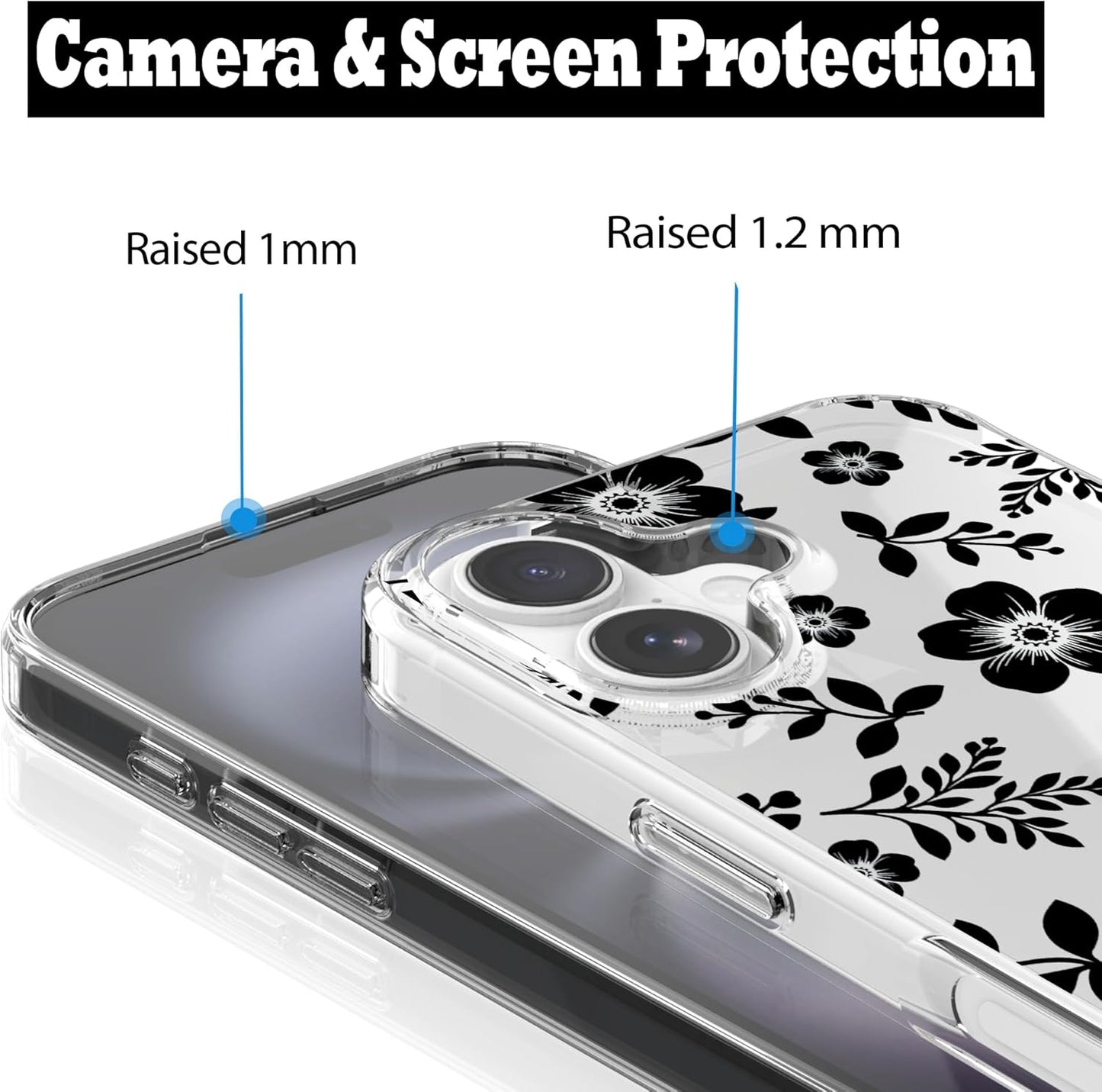 iPhone 16 Plus Case, Anti-Scratch Clear Case - Black Roses Flowers
