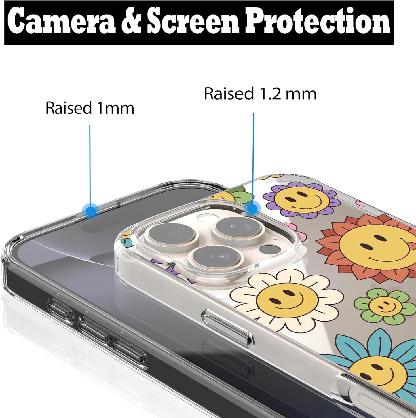 iPhone 16 Pro Case, Anti-Scratch Clear Case - Rainbow Happy Face
