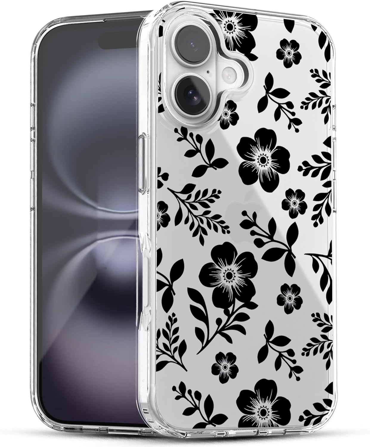 iPhone 16 Plus Case, Anti-Scratch Clear Case - Black Roses Flowers