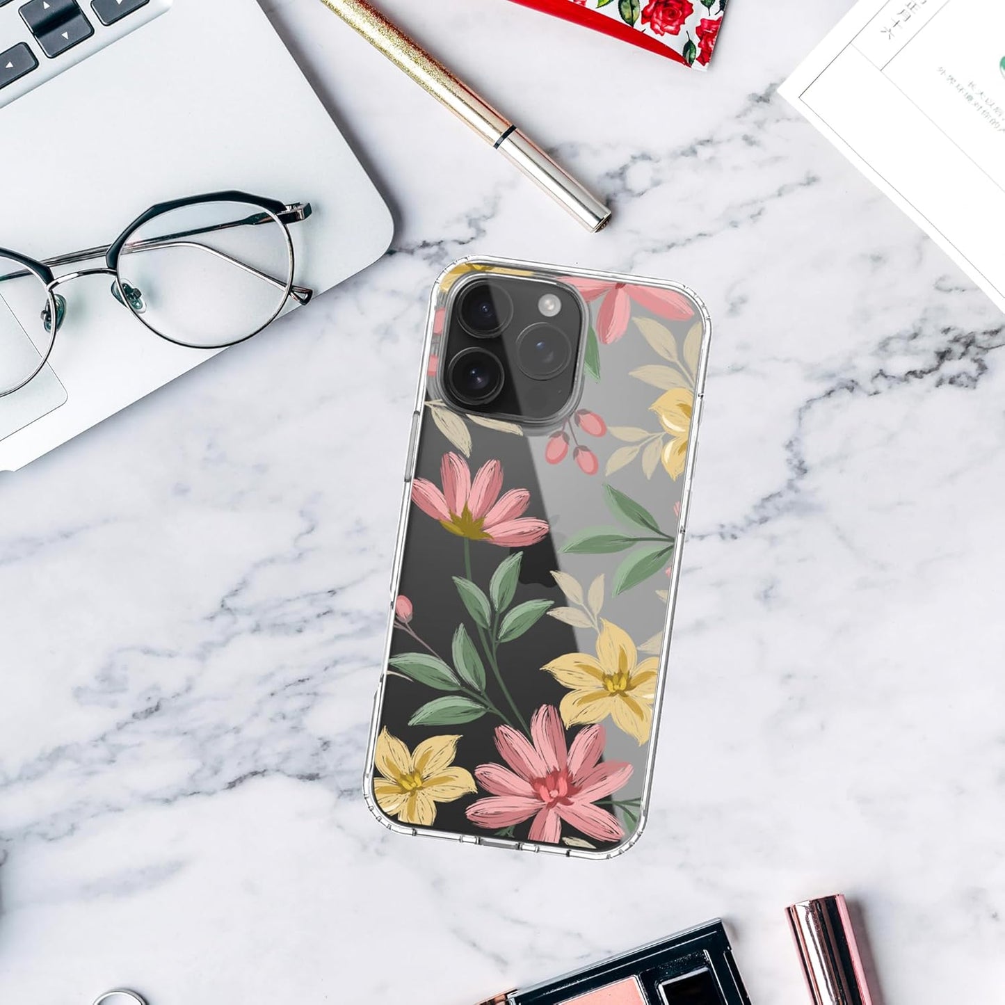 iPhone 16 Pro Case, Anti-Scratch Clear Case - Floral Painting
