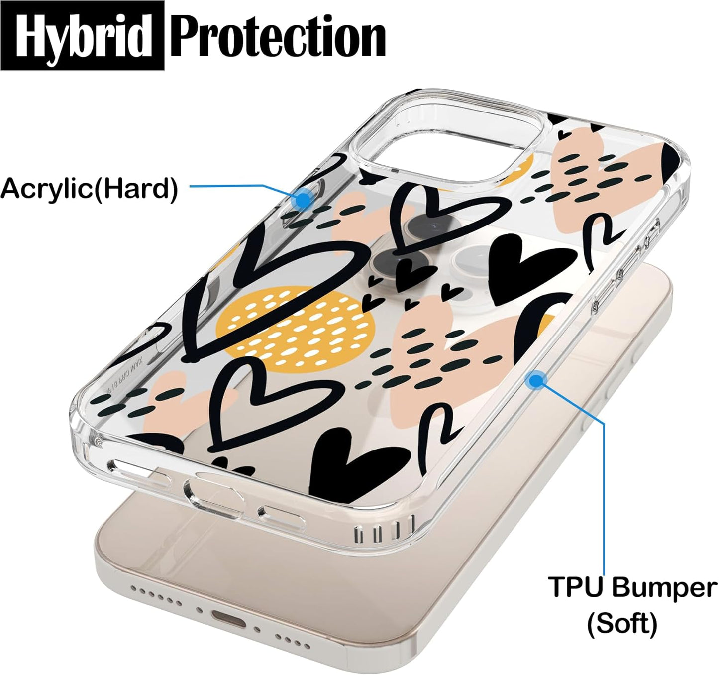 iPhone 16 Pro Case, Anti-Scratch Clear Case - Hearts