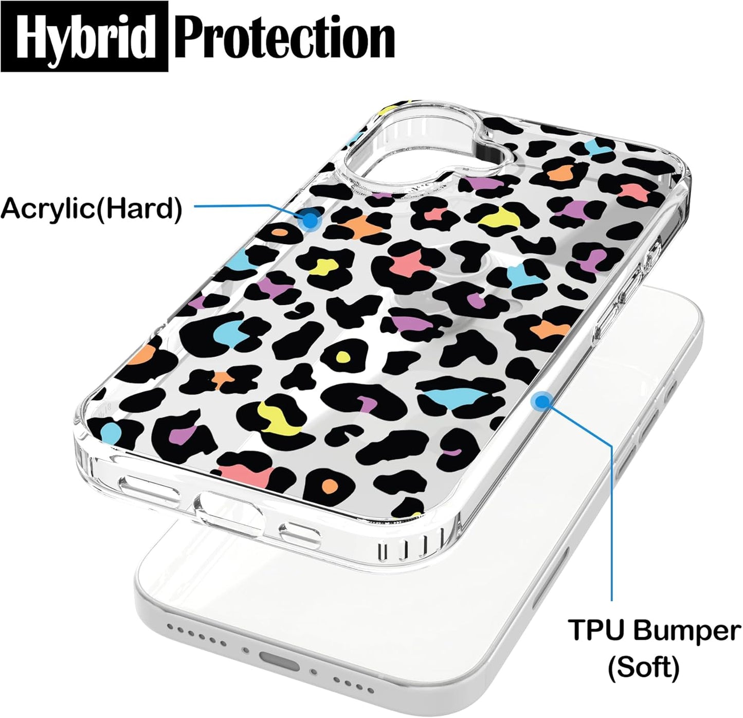 iPhone 16 Plus Case, Anti-Scratch Clear Case - Colorful Leopard