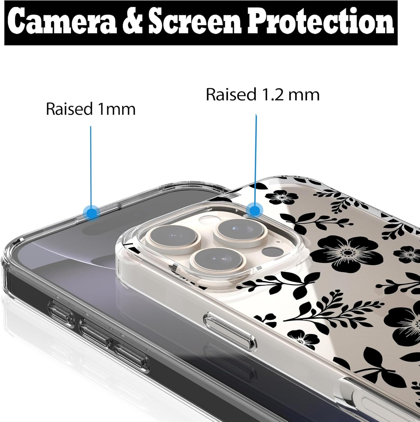 iPhone 16 Pro Case, Anti-Scratch Clear Case - Black Roses Flowers