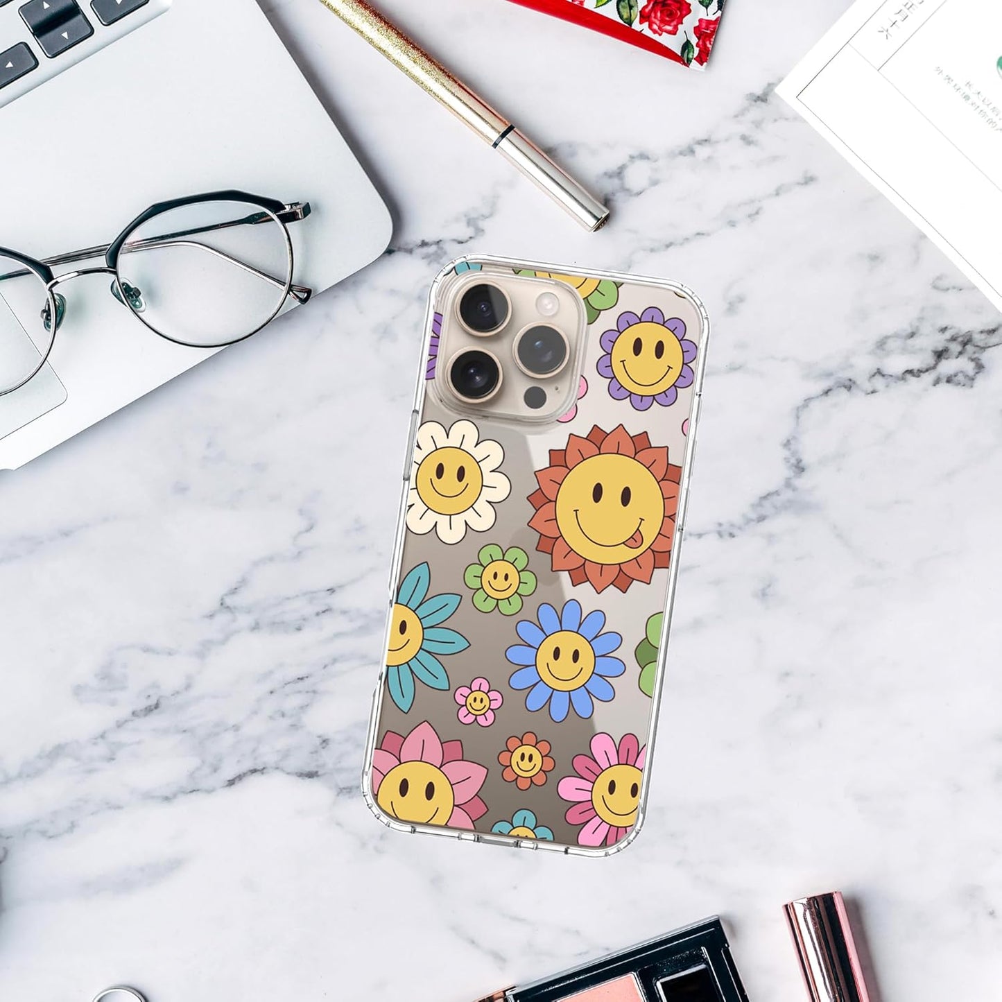 iPhone 16 Pro Case, Anti-Scratch Clear Case - Rainbow Happy Face