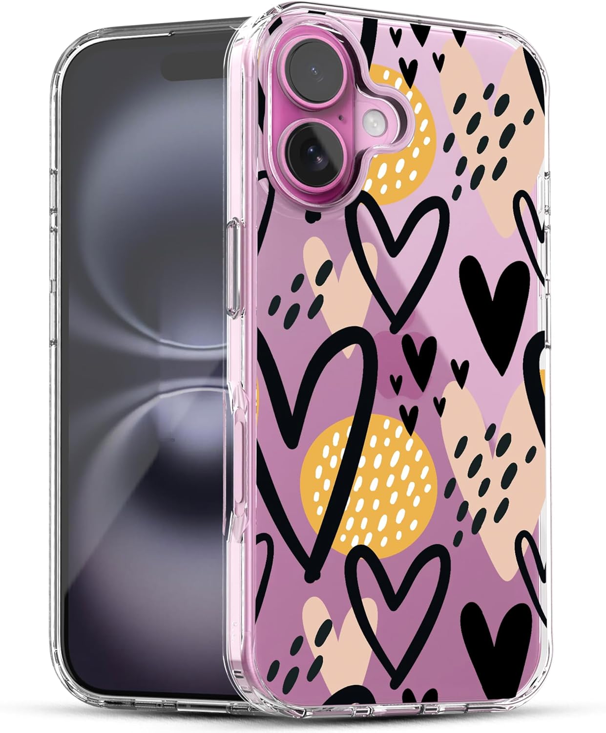iPhone 16 Case, Anti-Scratch Clear Case - Hearts