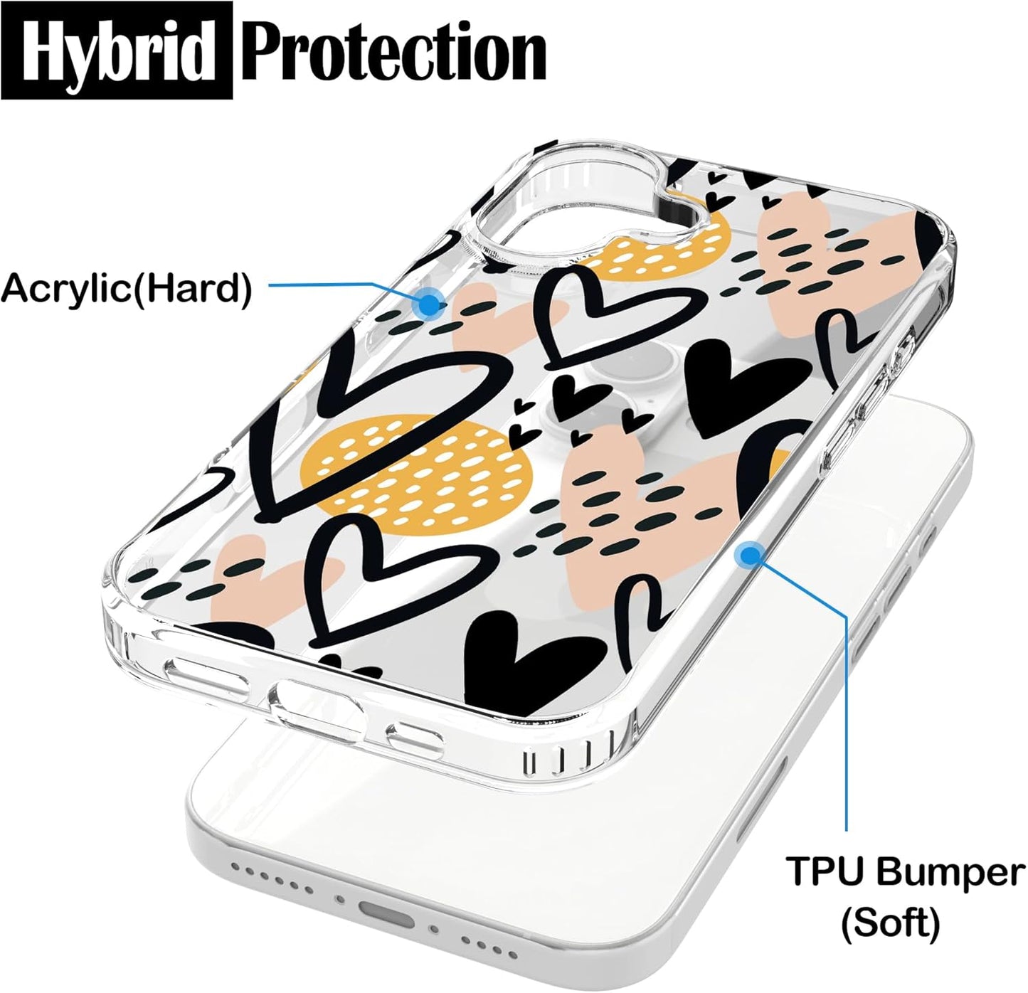 iPhone 16 Case, Anti-Scratch Clear Case - Hearts