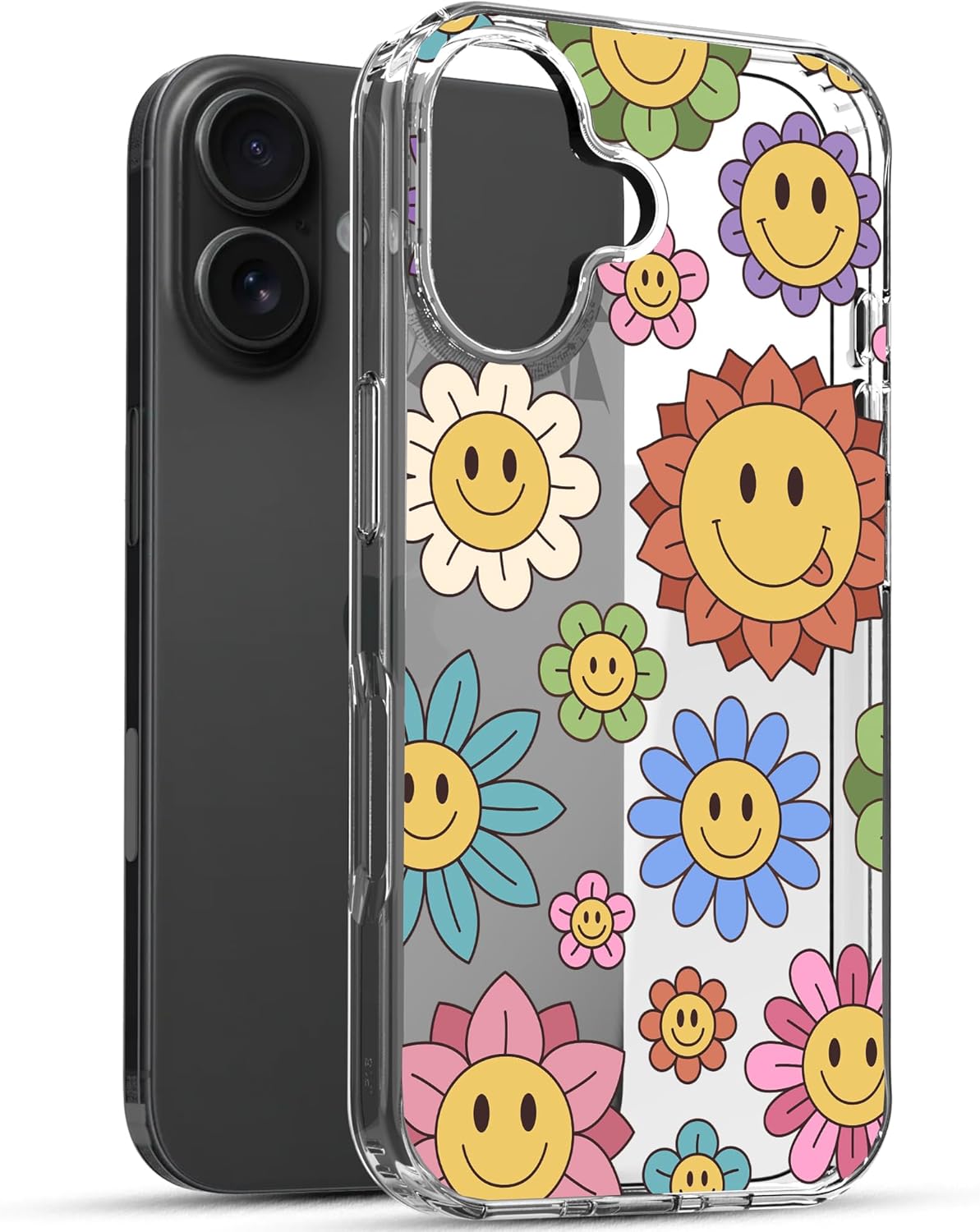 iPhone 16 Plus Case, Anti-Scratch Clear Case - Rainbow Happy Face