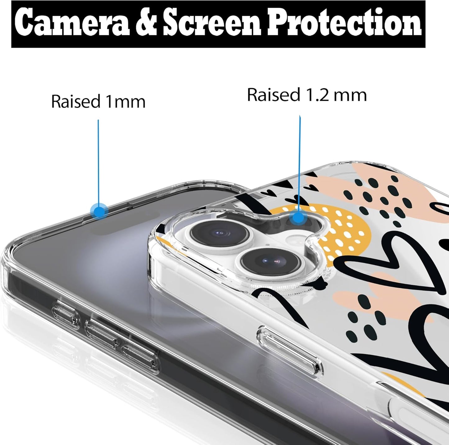 iPhone 16 Case, Anti-Scratch Clear Case - Hearts