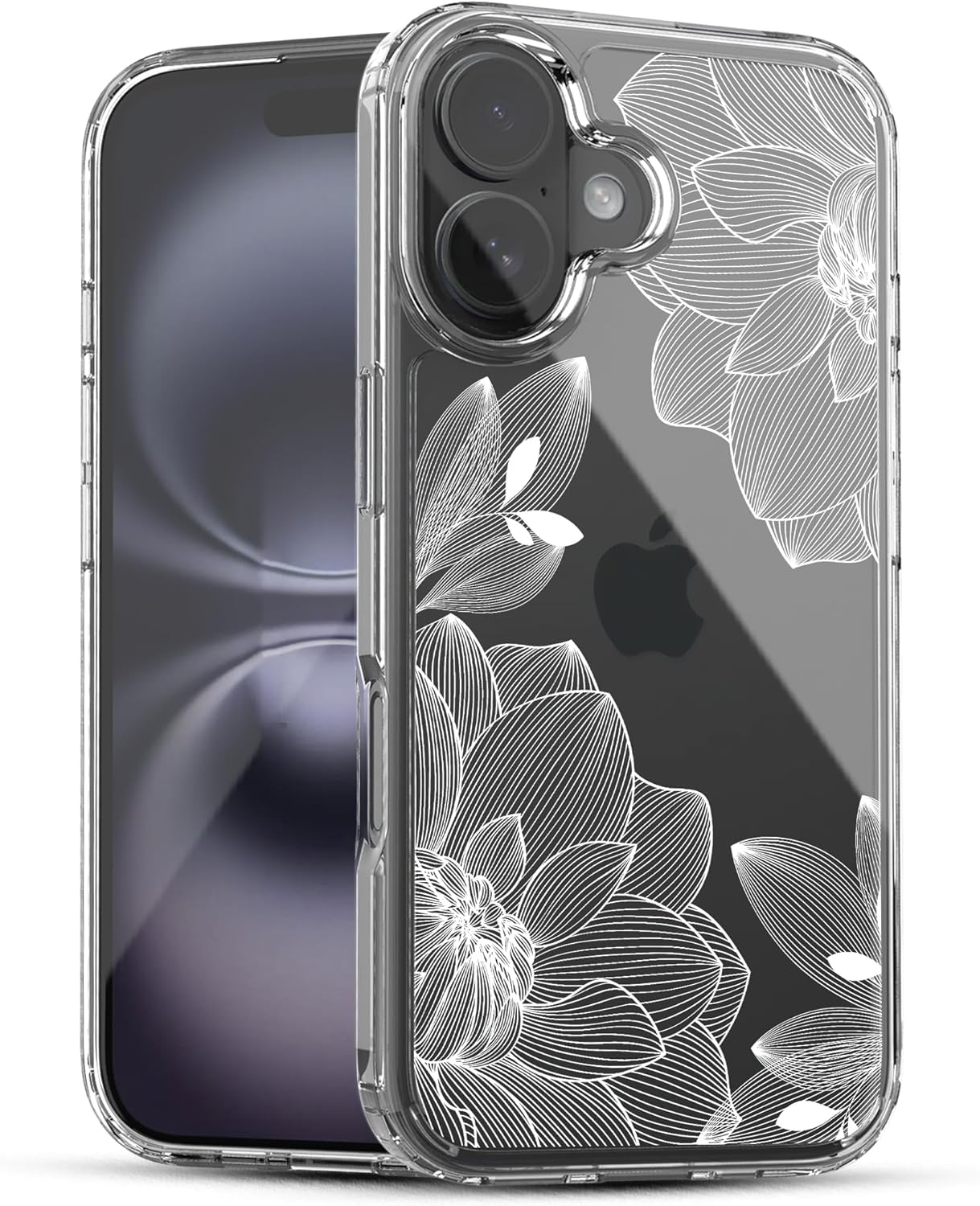 iPhone 16 Plus Case, Anti-Scratch Clear Case - White Lace Chrysanthemum