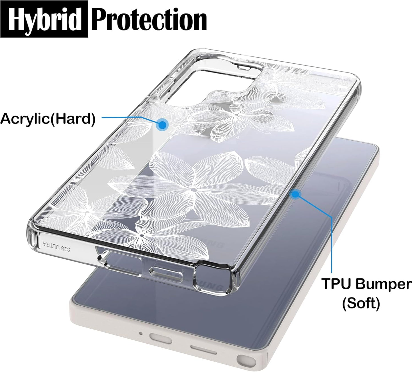 Samsung Galaxy S25 Ultra Case, Anti-Scratch Clear Case with Design - White Flower