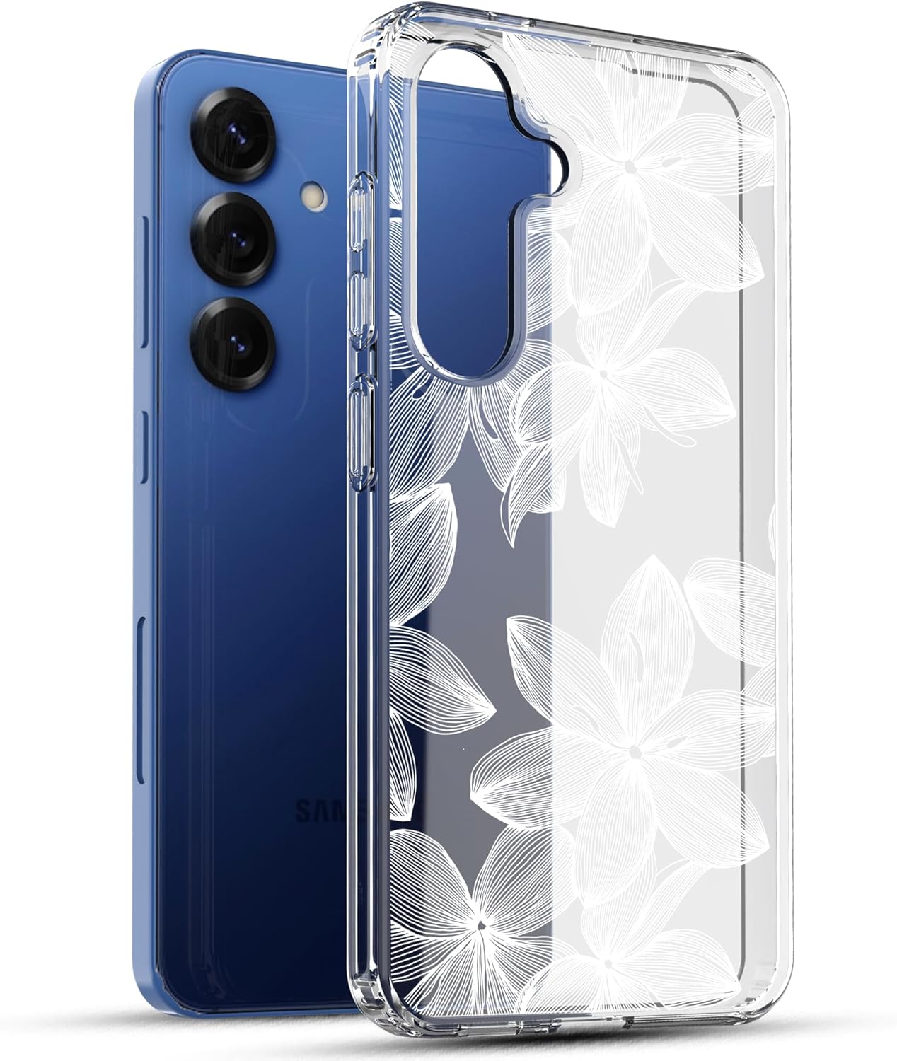 Samsung Galaxy S25 Case, Anti-Scratch Clear Case with Design - White Flower