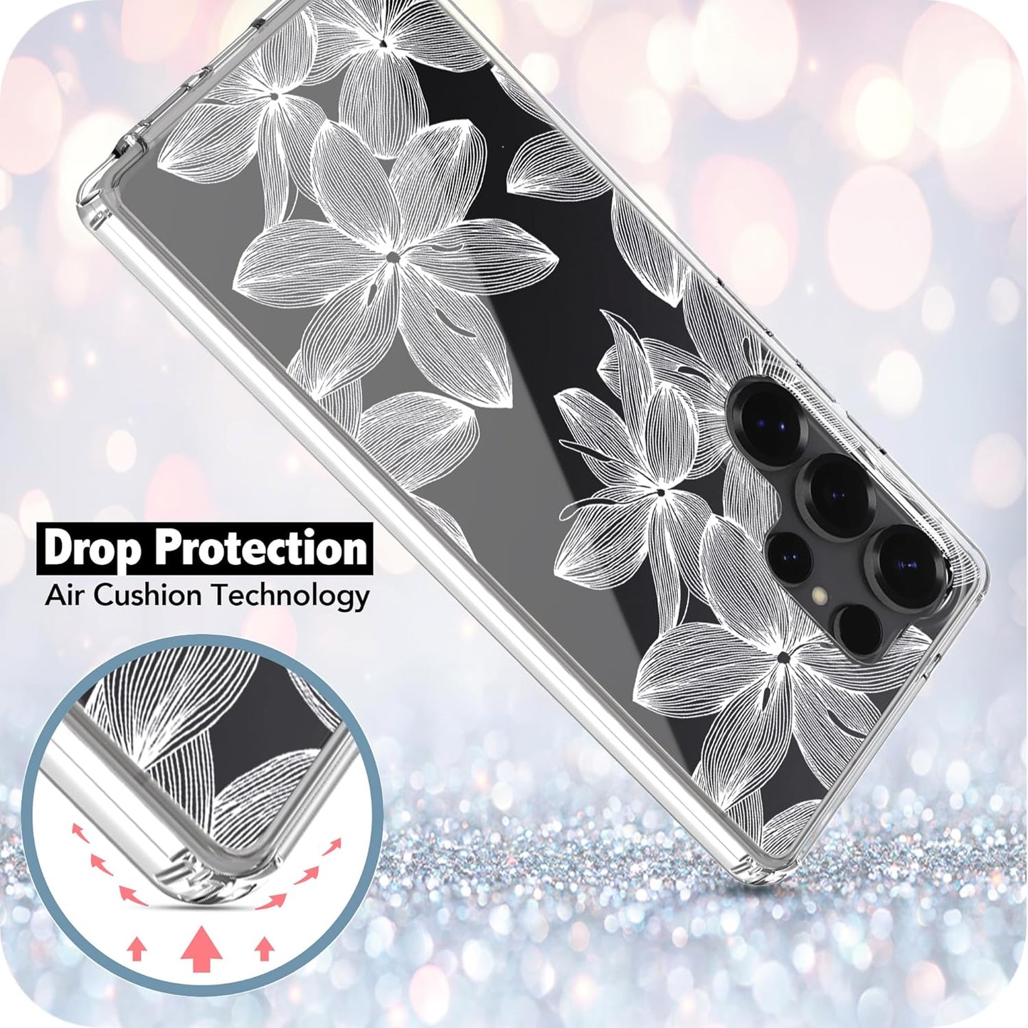 Samsung Galaxy S25 Ultra Case, Anti-Scratch Clear Case with Design - White Flower