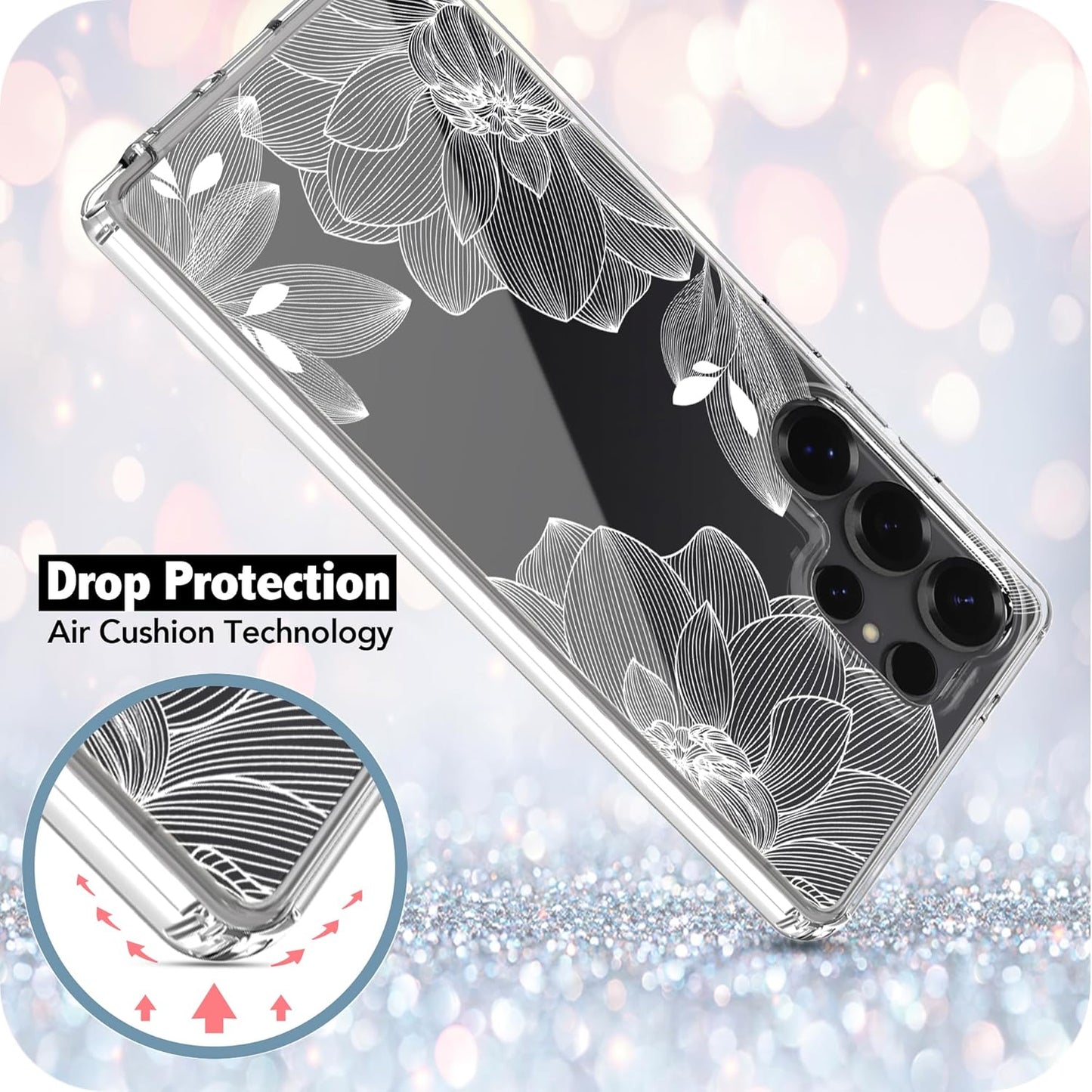Samsung Galaxy S25 Ultra Case, Anti-Scratch Clear Case with Design - Lace Chrysanthemum