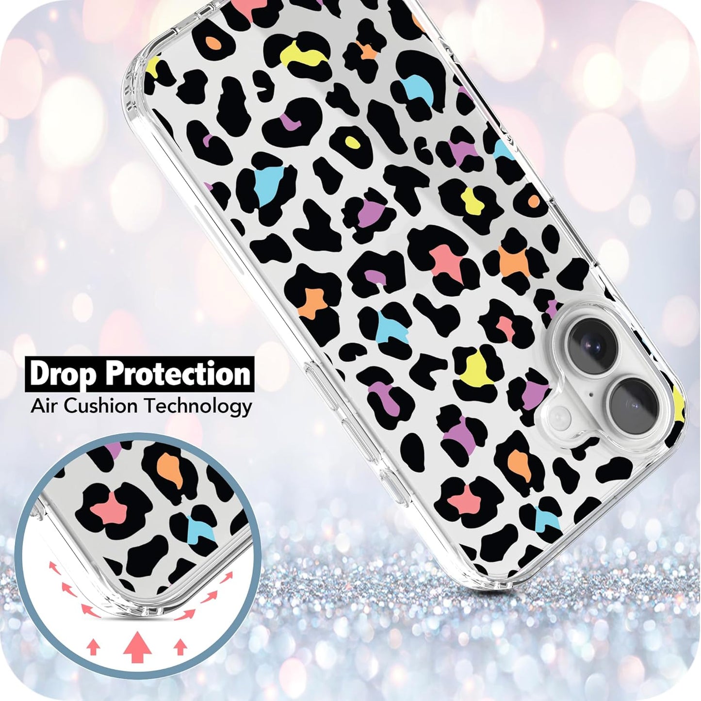 iPhone 16 Plus Case, Anti-Scratch Clear Case - Colorful Leopard