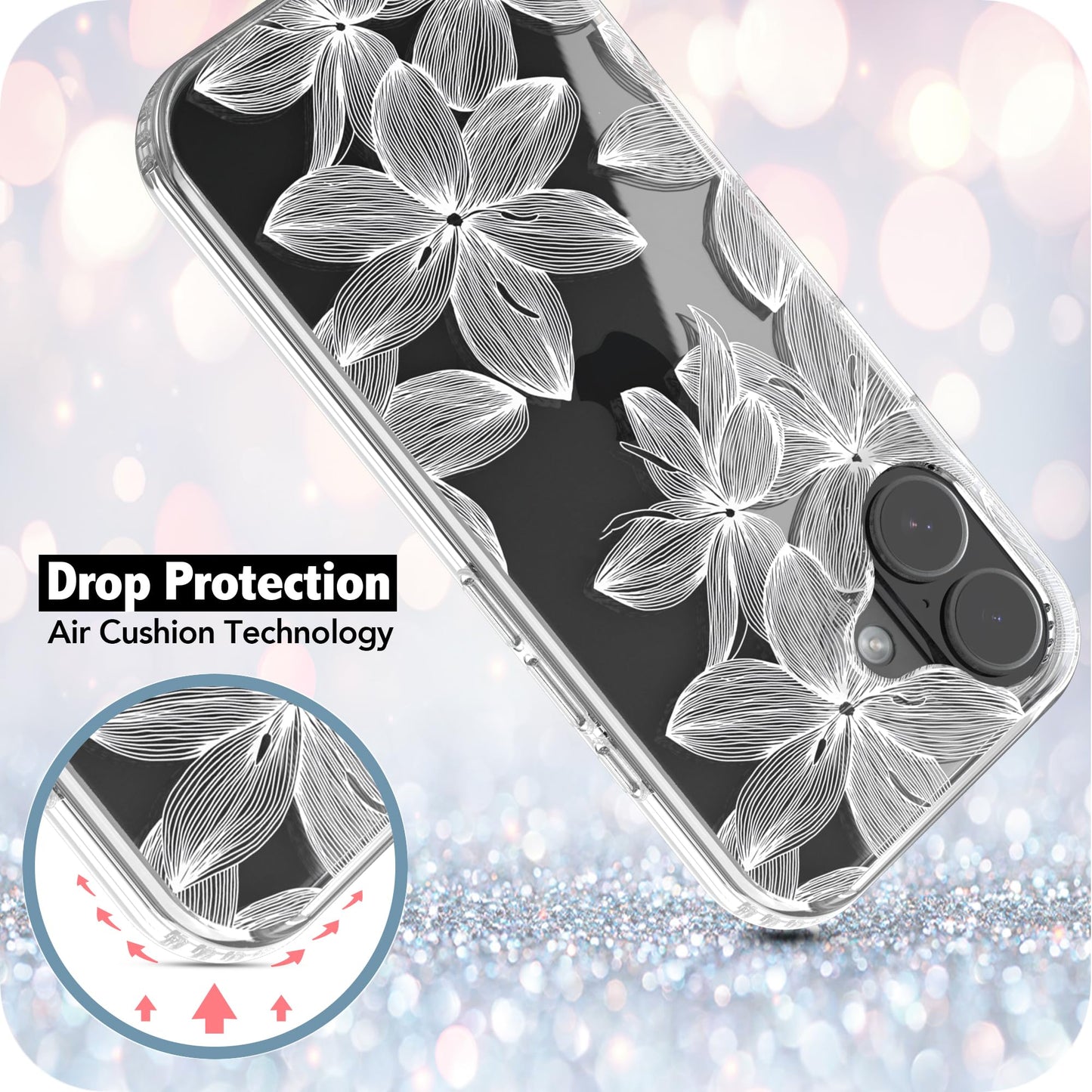 iPhone 17 Case, Anti-Scratch Clear Case - White Flower