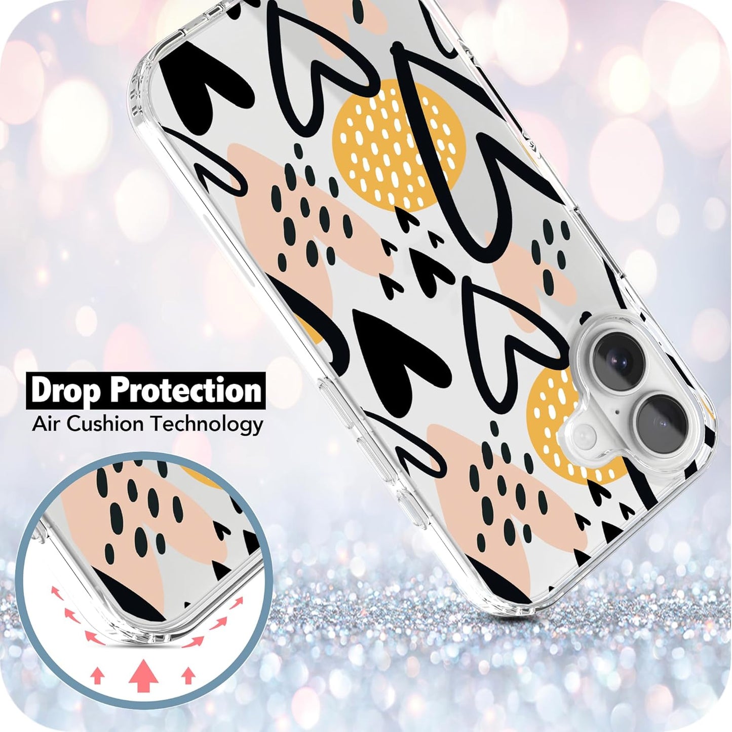 iPhone 16 Case, Anti-Scratch Clear Case - Hearts