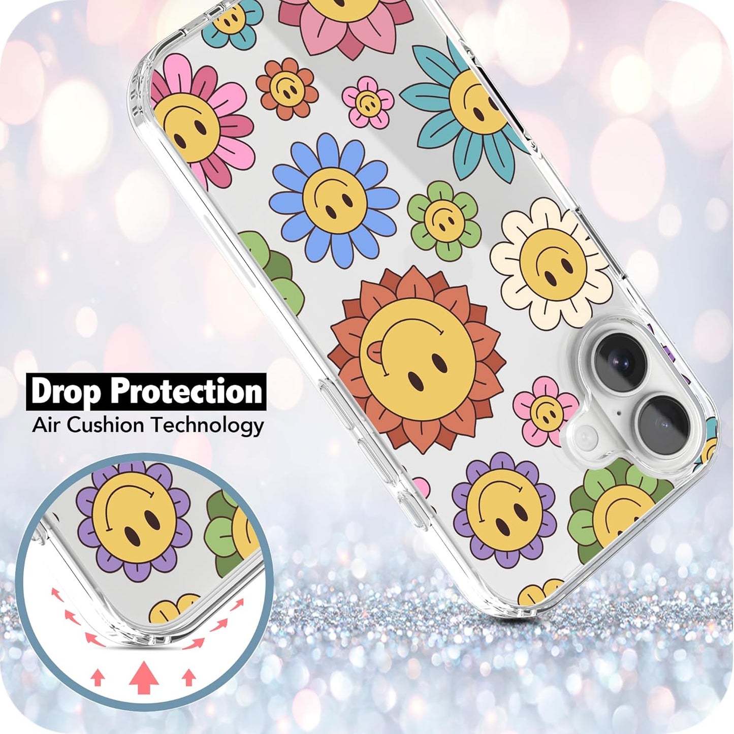 iPhone 16 Plus Case, Anti-Scratch Clear Case - Rainbow Happy Face