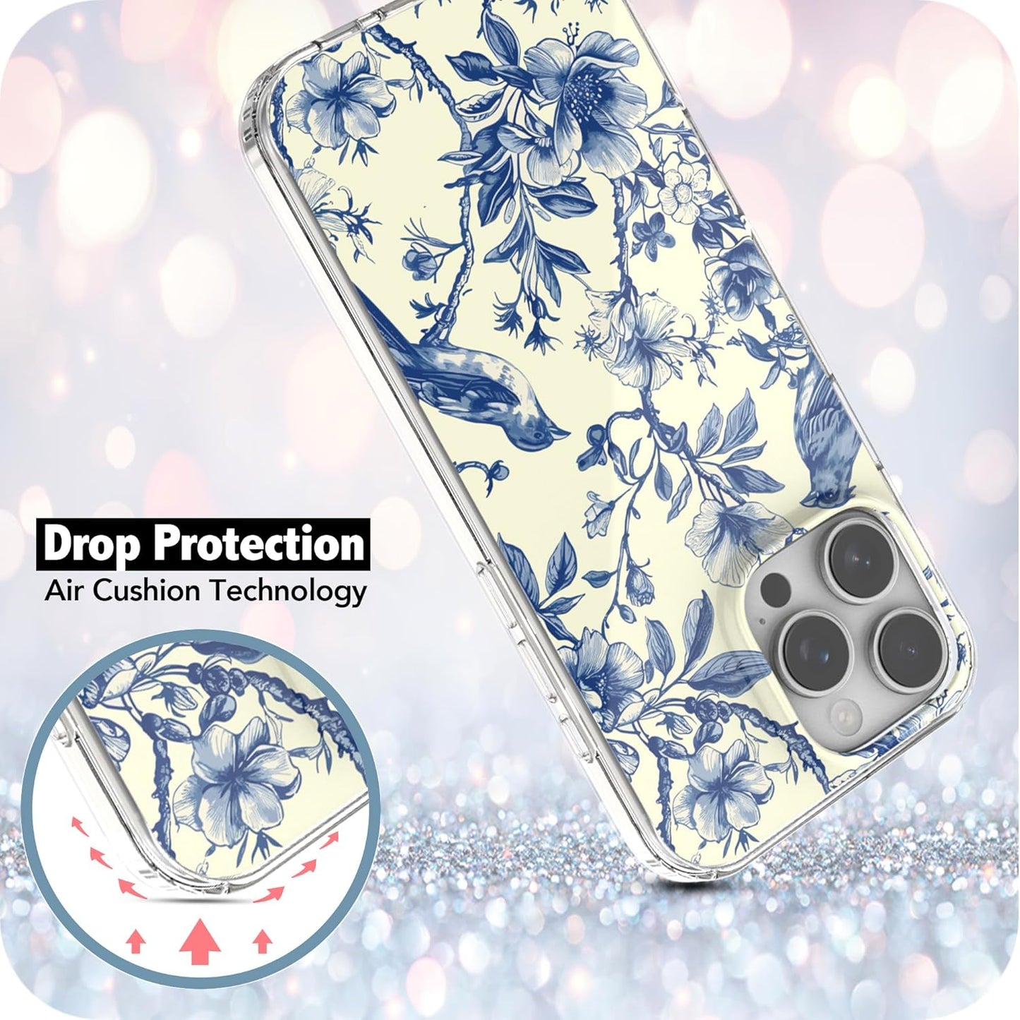 iPhone 16 Pro Case, Anti-Scratch Clear Case - Vintage Floral
