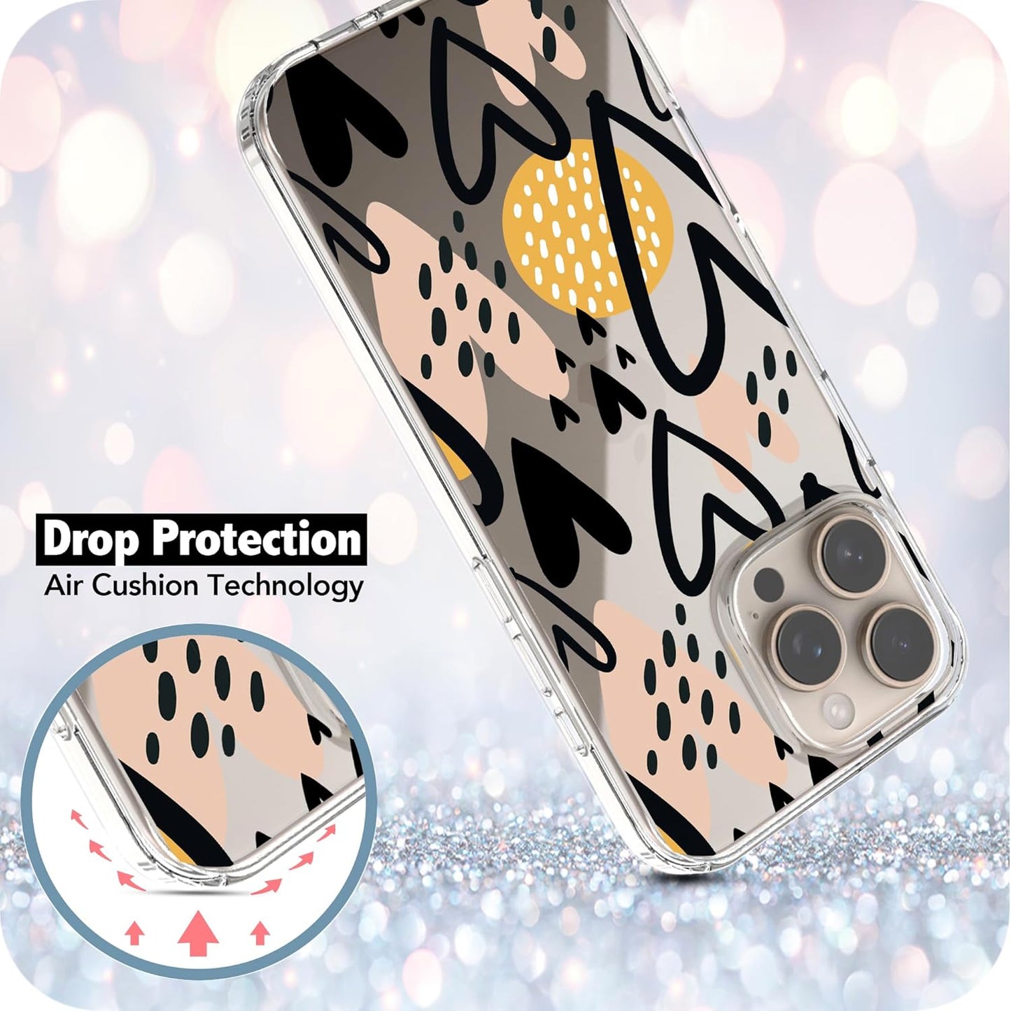iPhone 16 Pro Case, Anti-Scratch Clear Case - Hearts