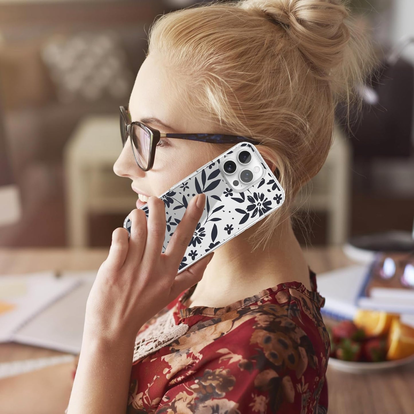 iPhone 16 Pro Case, Anti-Scratch Clear Case - Black Flowers