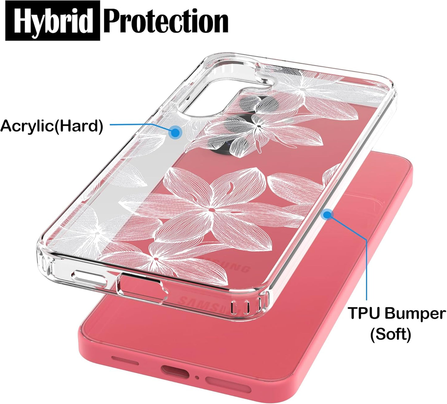 Samsung Galaxy S25 Case, Anti-Scratch Clear Case with Design - White Flower