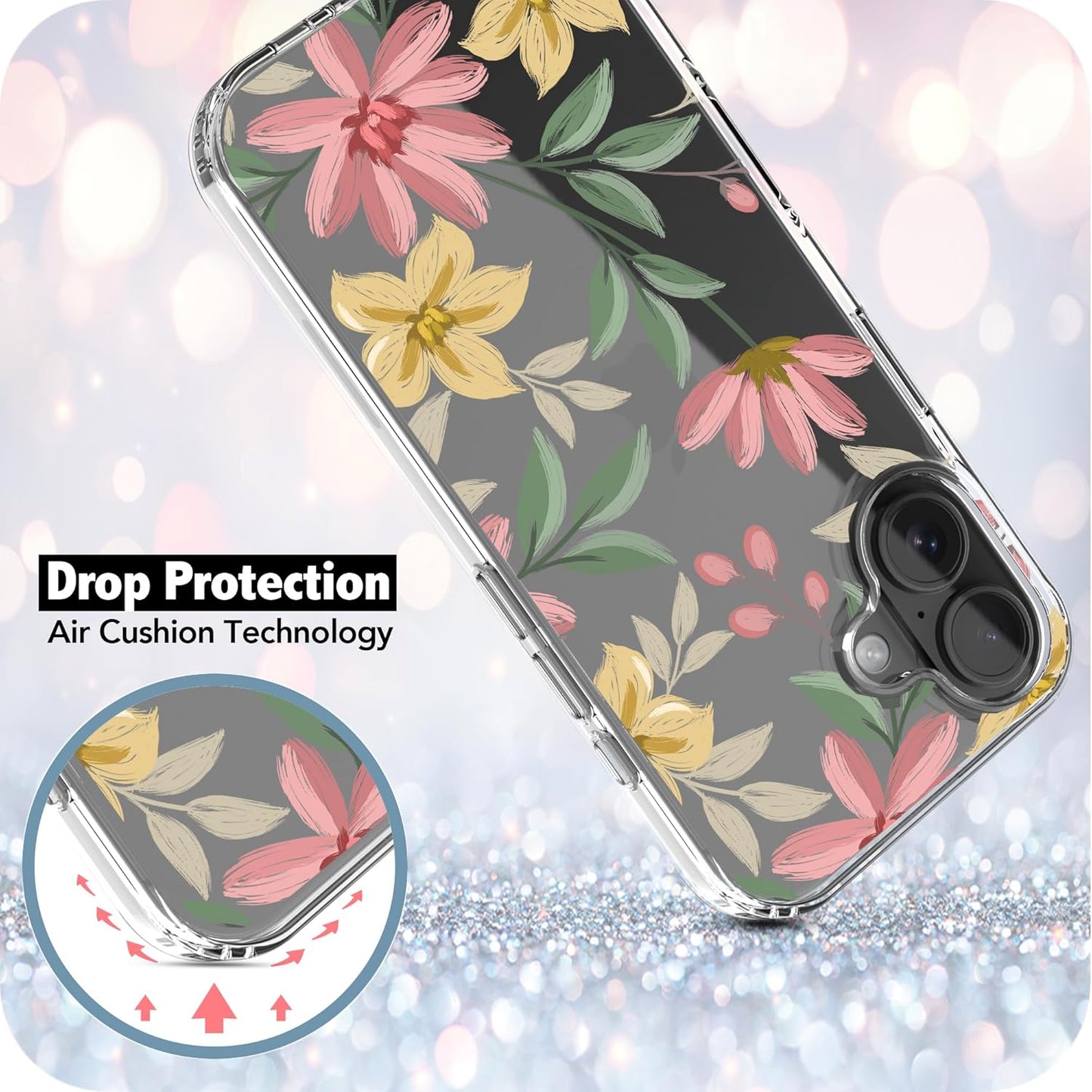 iPhone 16 Plus Case, Anti-Scratch Clear Case - Floral Painting
