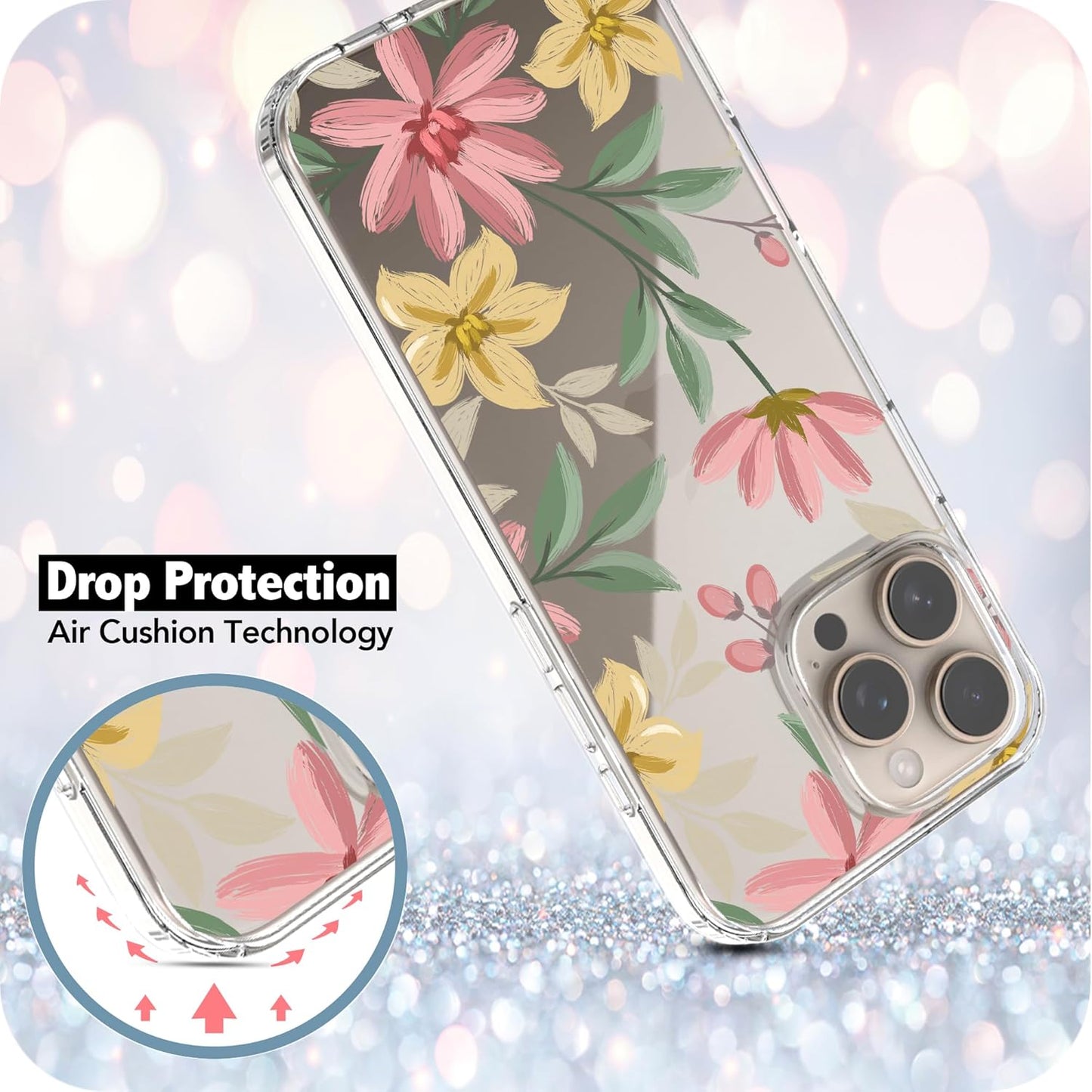 iPhone 16 Pro Case, Anti-Scratch Clear Case - Floral Painting