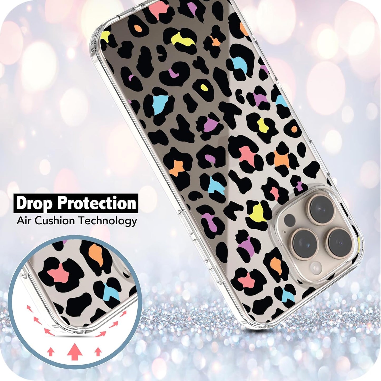 iPhone 16 Pro Case, Anti-Scratch Clear Case - Colorful Leopard