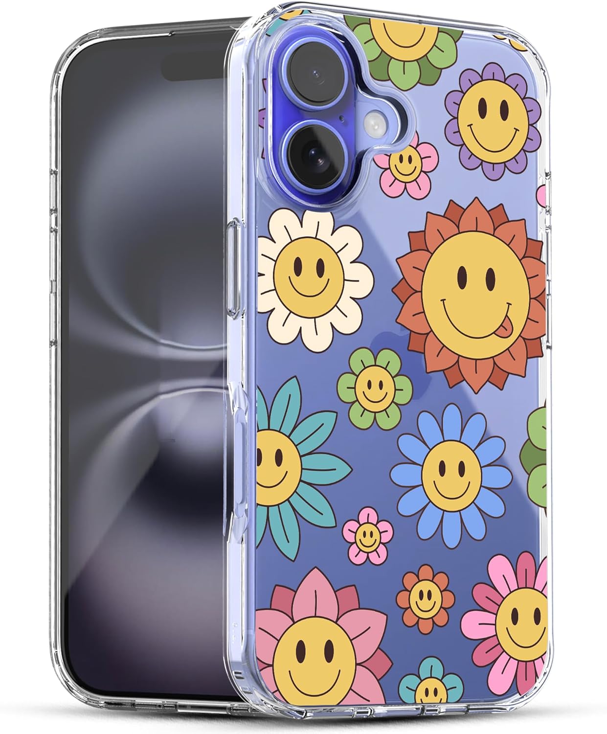 iPhone 16 Plus Case, Anti-Scratch Clear Case - Rainbow Happy Face