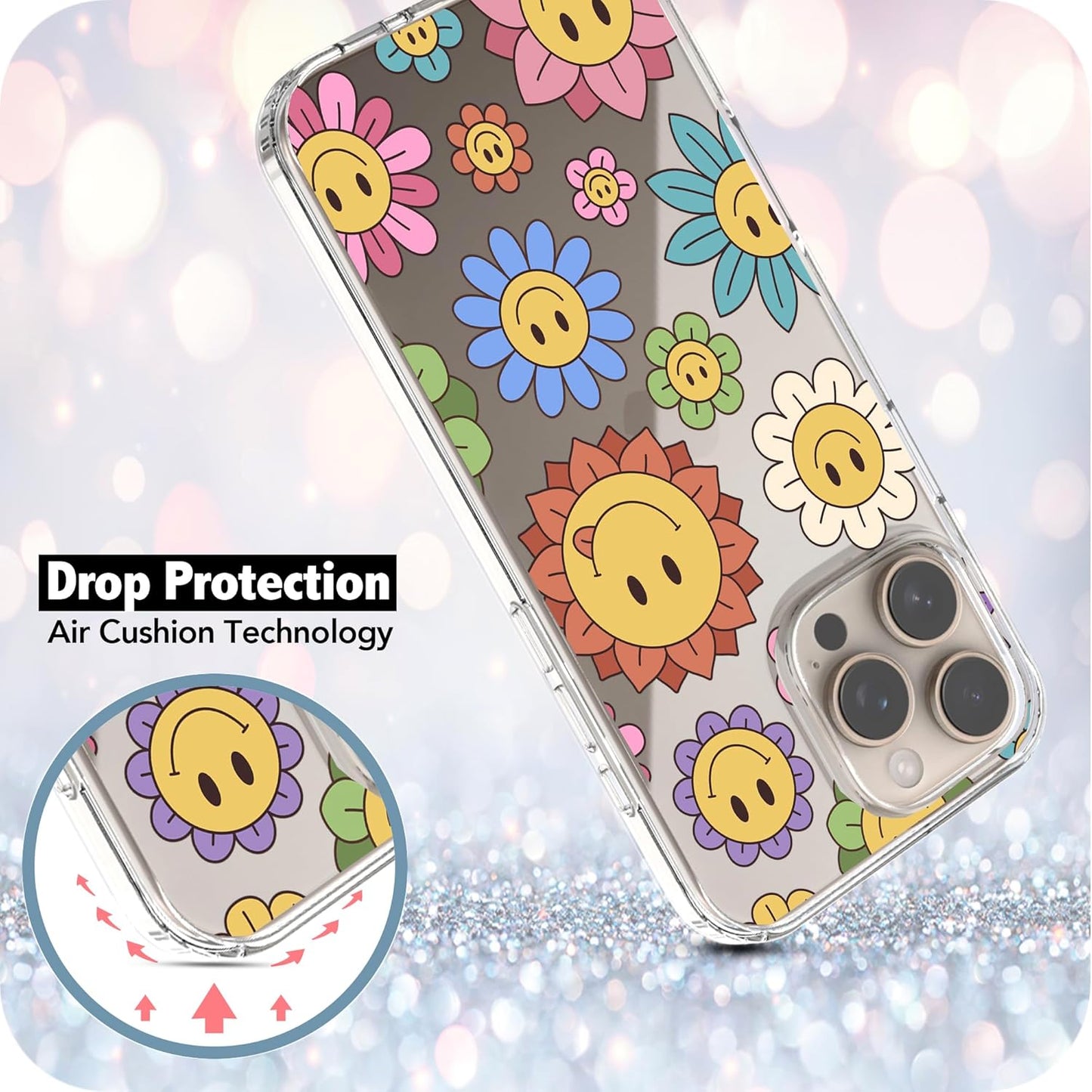 iPhone 16 Pro Case, Anti-Scratch Clear Case - Rainbow Happy Face