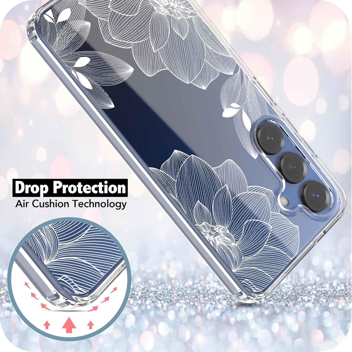 Samsung Galaxy S25 Plus Case, Anti-Scratch Clear Case with Design - Lace Chrysanthemum