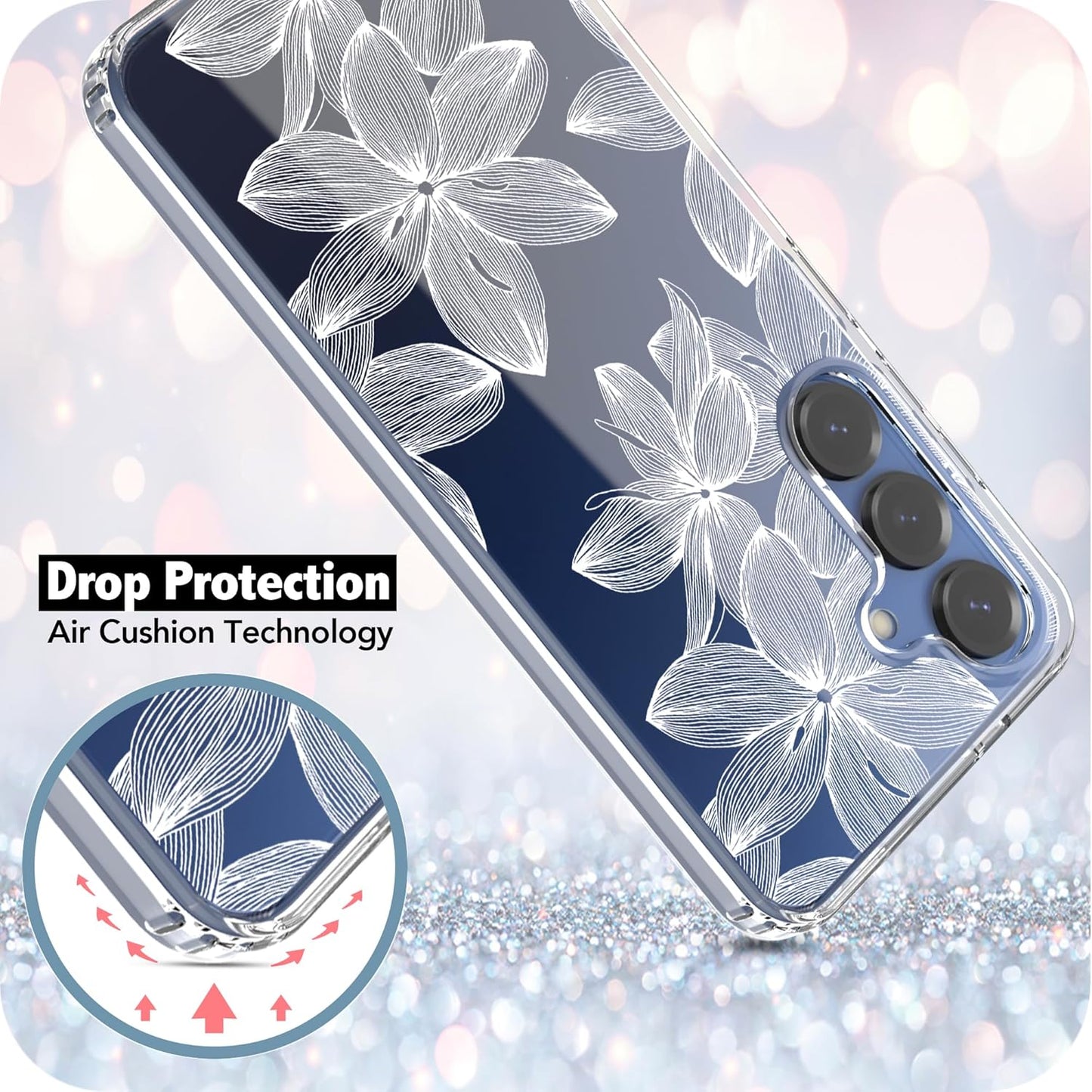 Samsung Galaxy S25 Plus Case, Anti-Scratch Clear Case with Design - White Flower