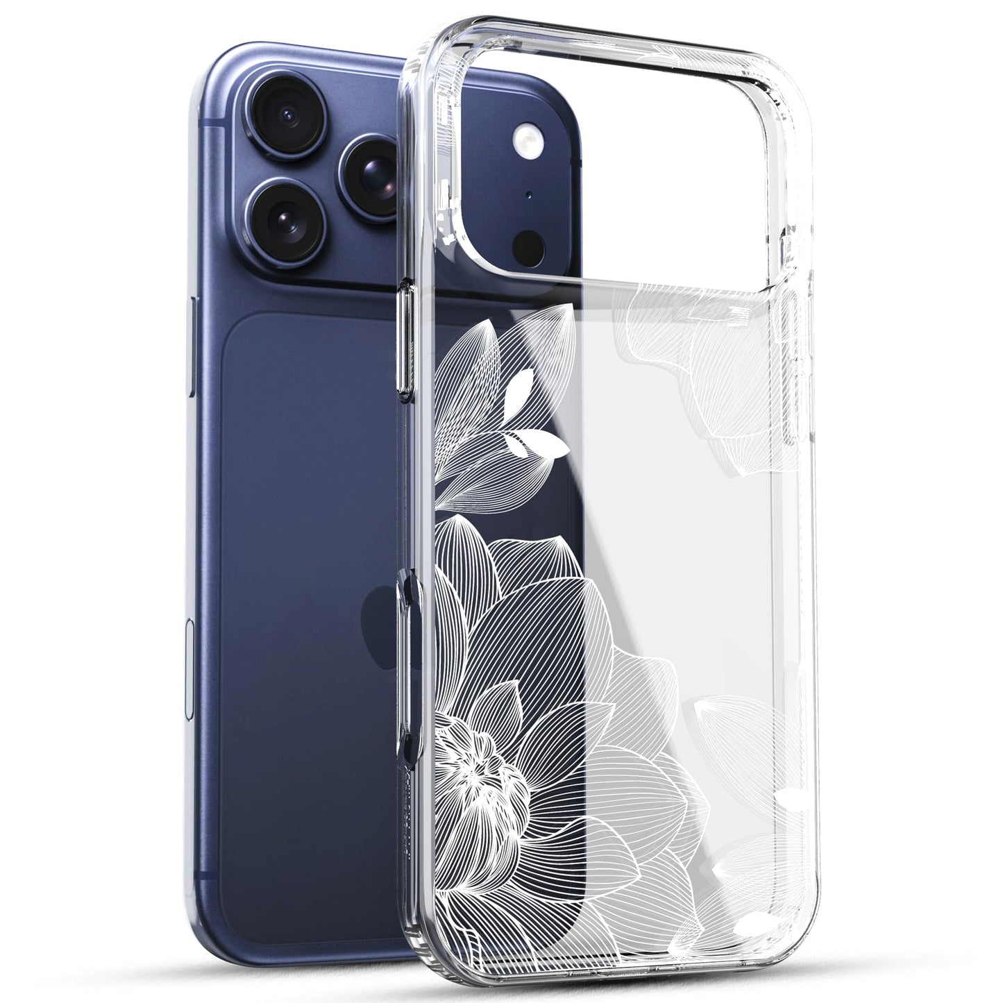 iPhone 17 Pro Case, Anti-Scratch Clear Case - White Lace Chrysanthemum