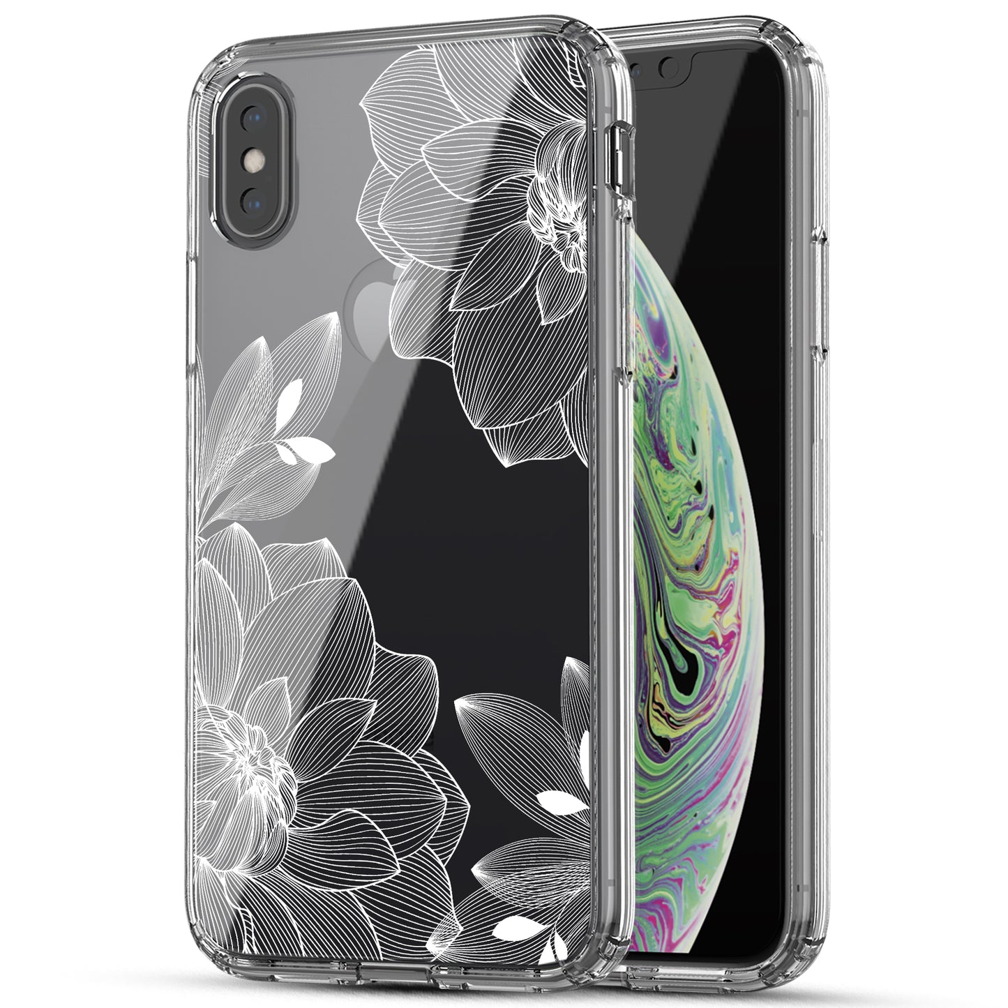 iPhone X/ Xs (5.8") Case, Anti-Scratch Clear Case - White Lace Chrysanthemum