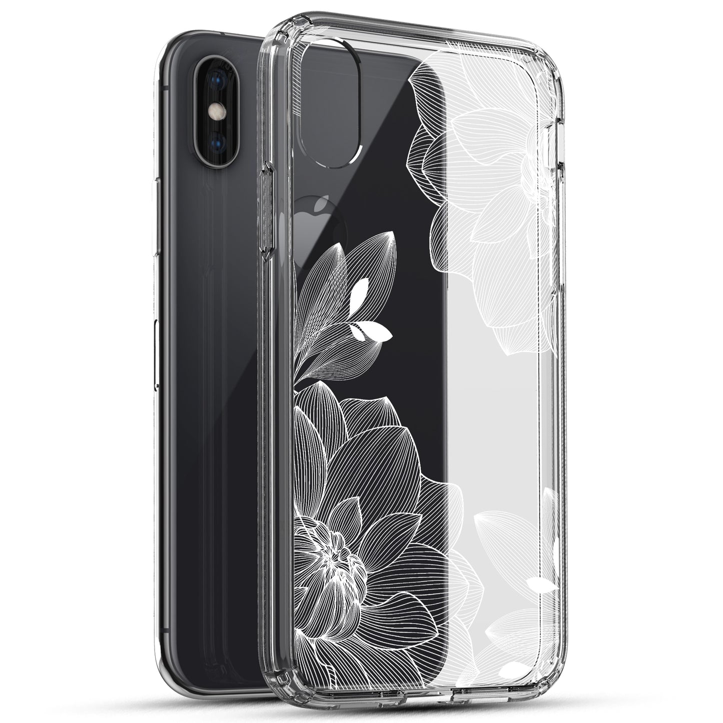 iPhone X/ Xs (5.8") Case, Anti-Scratch Clear Case - White Lace Chrysanthemum