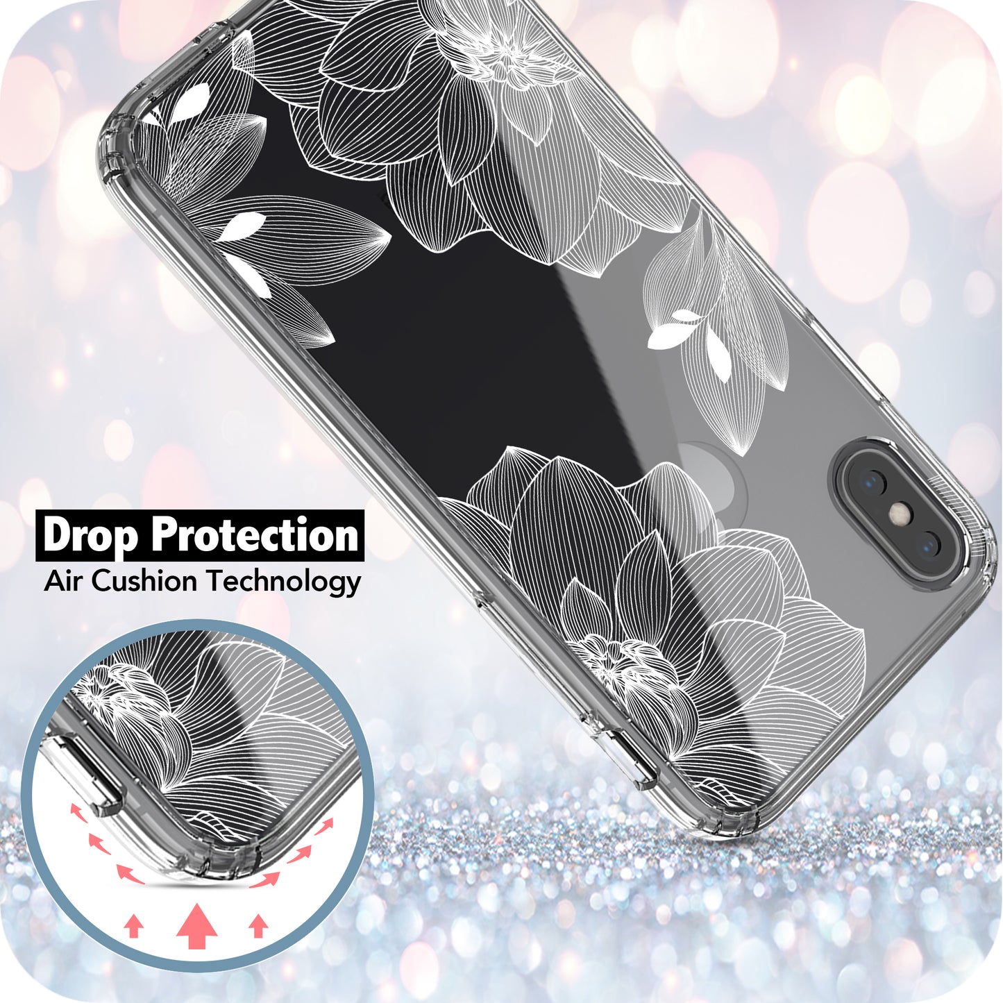 iPhone X/ Xs (5.8") Case, Anti-Scratch Clear Case - White Lace Chrysanthemum
