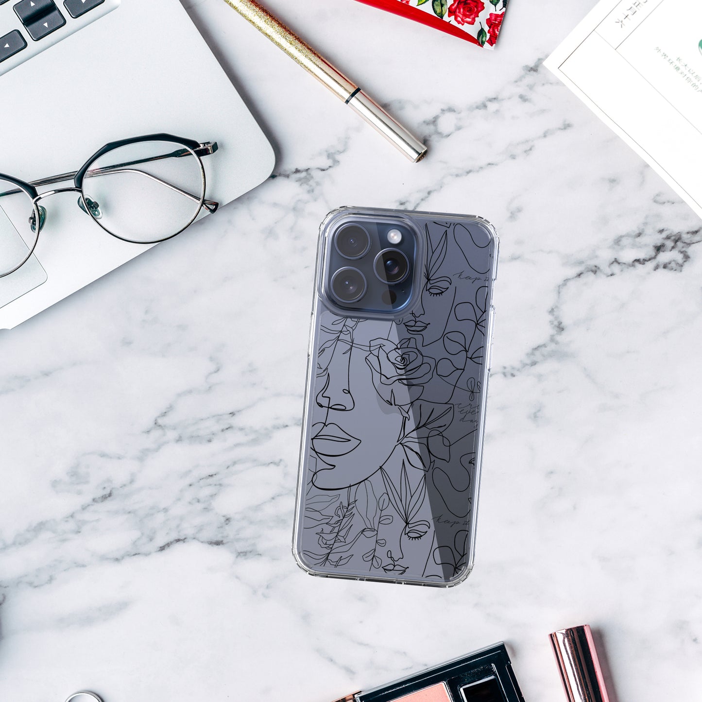 iPhone 15 Pro Max Case, Anti-Scratch Clear Case - Abstract Face