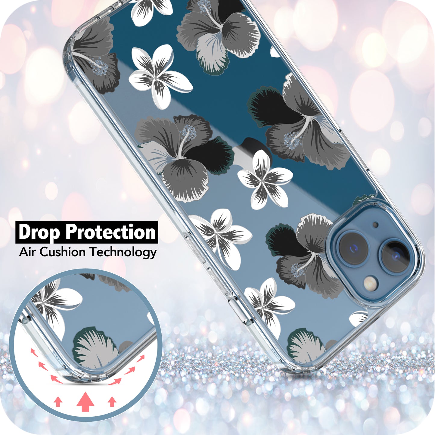iPhone 13 Case, Anti-Scratch Clear Case - Hibiscus Flower