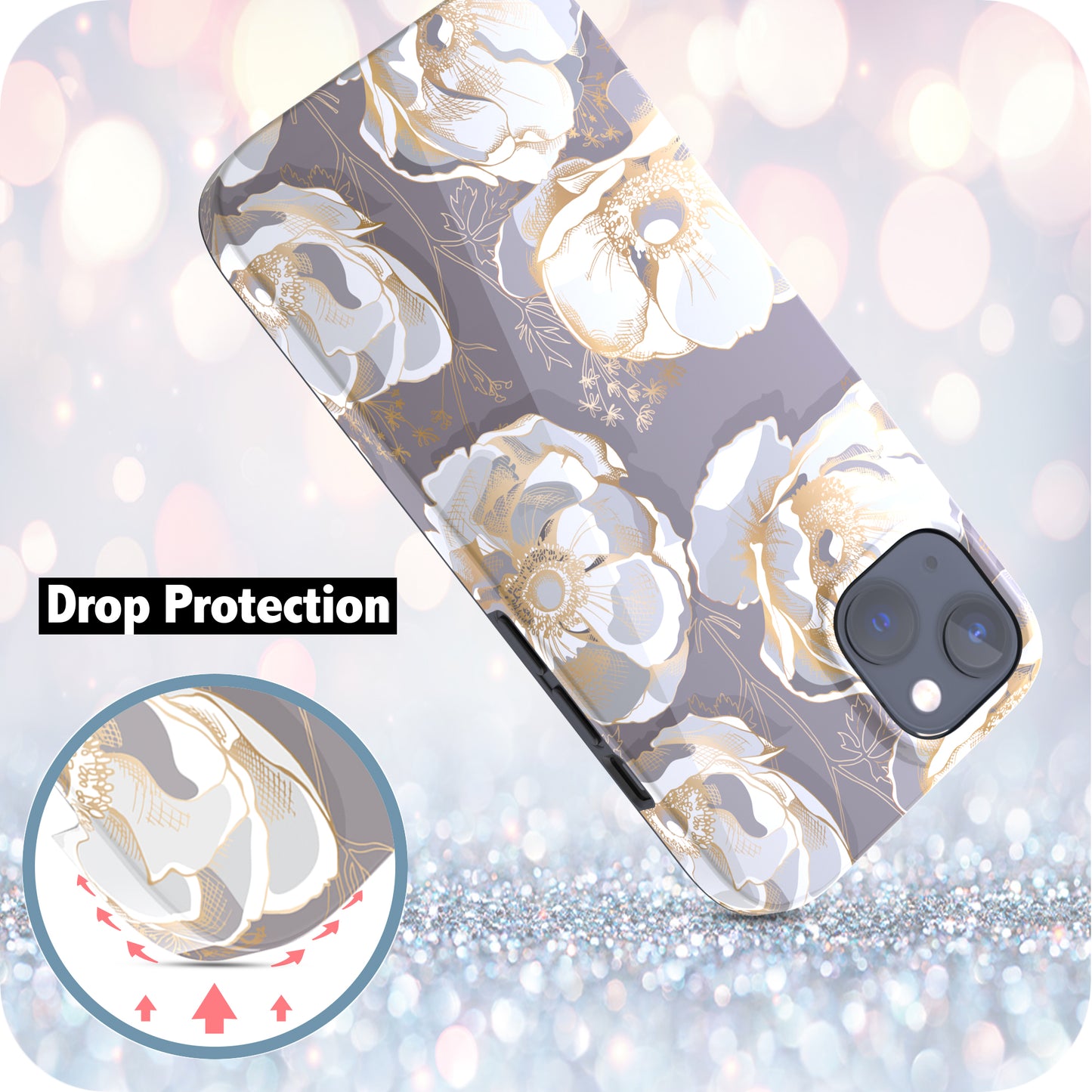 iPhone 13 Case, Ultra Slim Glossy Shockproof Scratch-Proof Case - Anemone Flowers
